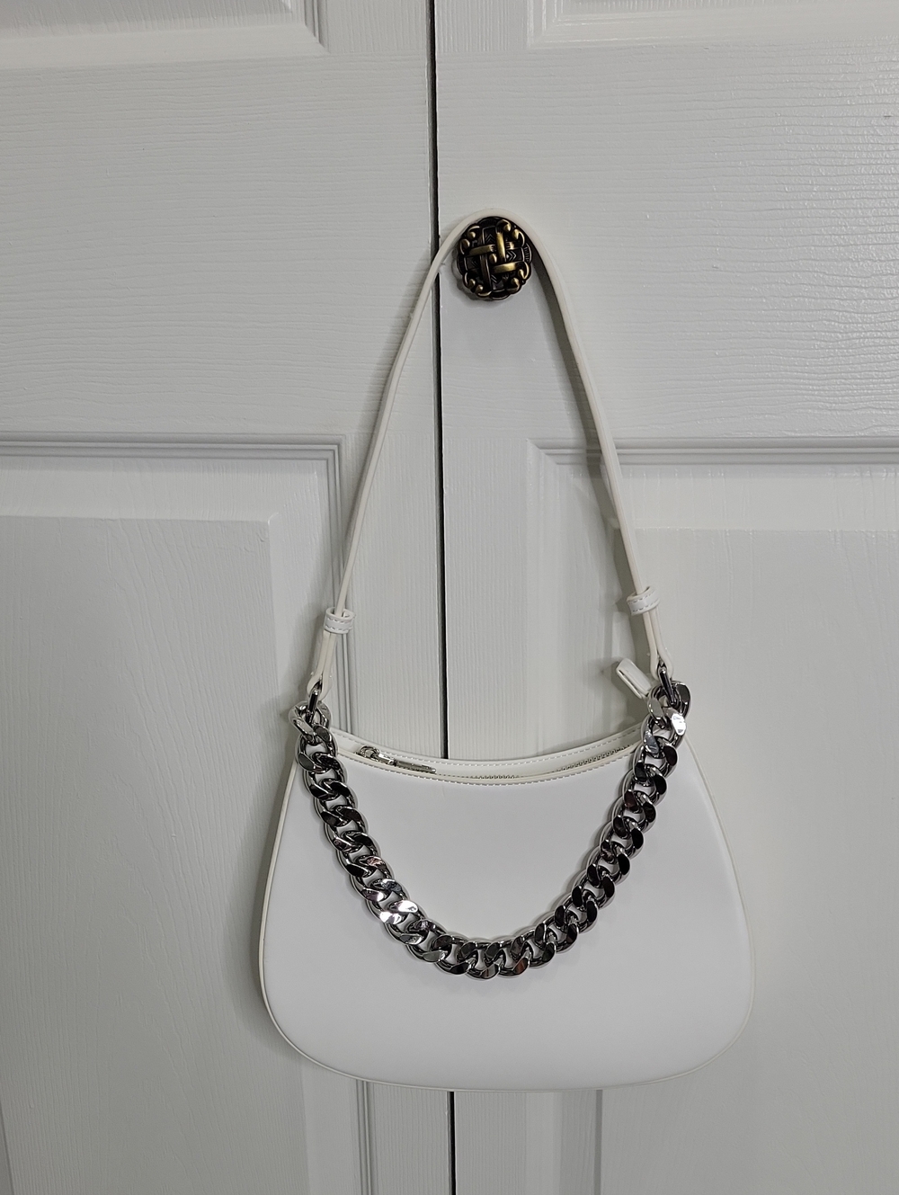 Aqua White Shoulder Bag with Silver Chain